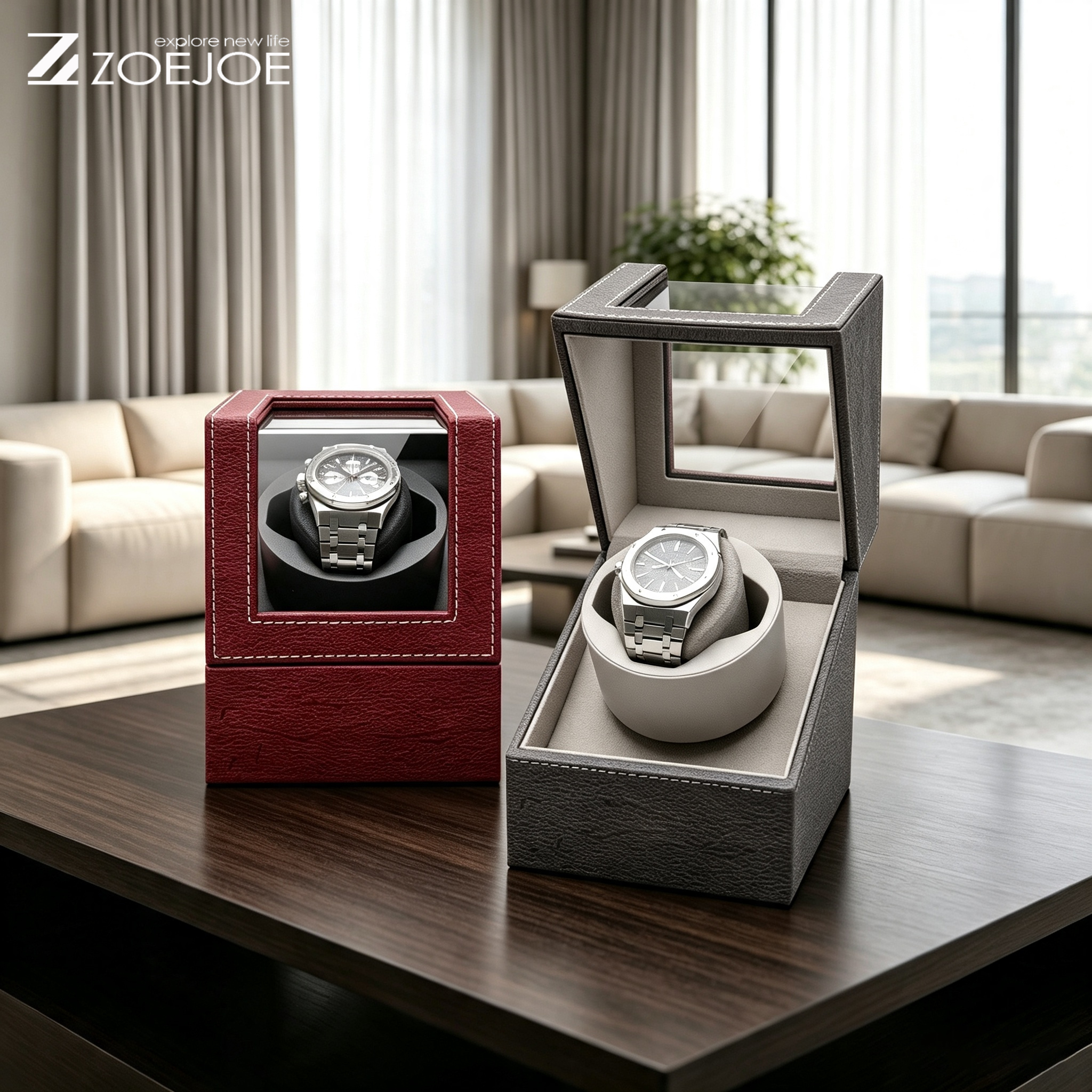 Watch Winder Single - ZOEJOE Estuche para Reloj Automático, Cuero