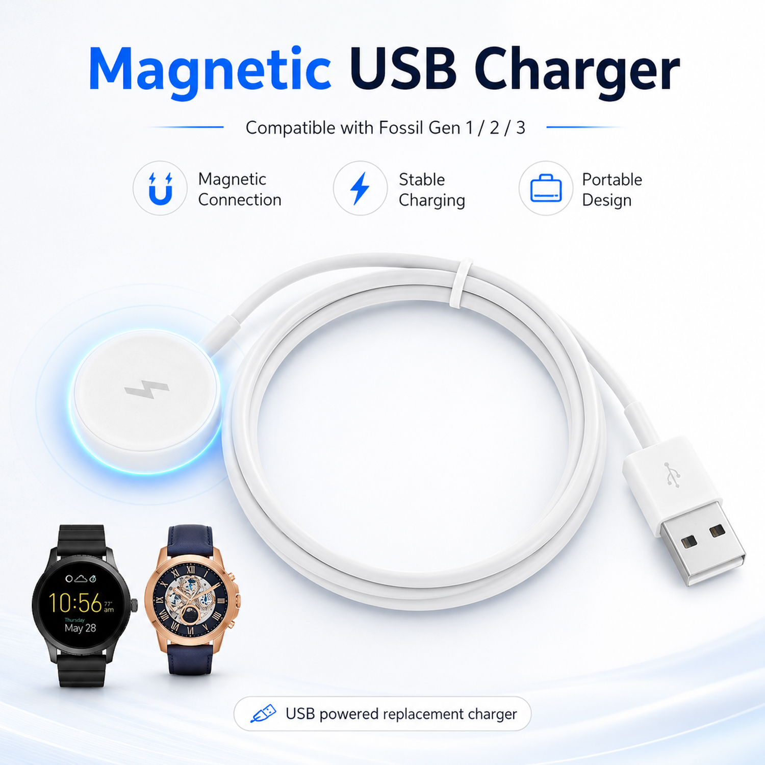Fossil Watches Smartwatch Charger - Adaptador de Cargador USB para Reloj