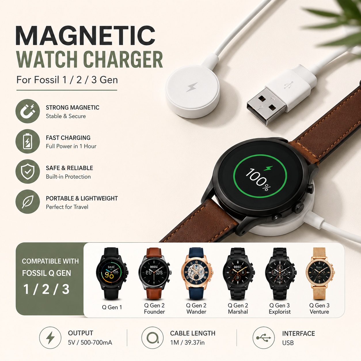 Adaptador de cargador de reloj - Fossil Watches Smartwatch Charger reseña y precio